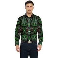 Fractal Green Black 3d Art Floral Pattern Men s Long Sleeve  Shirt by Cemarart