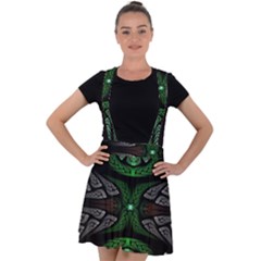 Fractal Green Black 3d Art Floral Pattern Velvet Suspender Skater Skirt by Cemarart