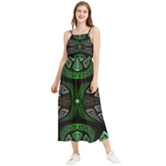 Fractal Green Black 3d Art Floral Pattern Boho Sleeveless Summer Dress by Cemarart