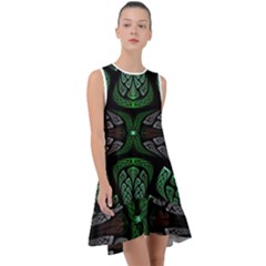 Fractal Green Black 3d Art Floral Pattern Frill Swing Dress by Cemarart