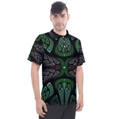 Fractal Green Black 3d Art Floral Pattern Men s Polo T-shirt by Cemarart