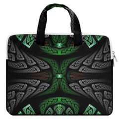 Fractal Green Black 3d Art Floral Pattern Macbook Pro 16  Double Pocket Laptop Bag  by Cemarart