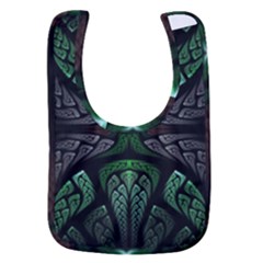 Fractal Green Black 3d Art Floral Pattern Baby Bib by Cemarart