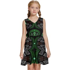 Fractal Green Black 3d Art Floral Pattern Kids  Sleeveless Tiered Mini Dress by Cemarart