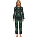 Fractal Green Black 3d Art Floral Pattern Womens  Long Sleeve Lightweight Pajamas Set View1