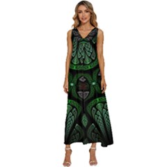 Fractal Green Black 3d Art Floral Pattern V-neck Sleeveless Loose Fit Overalls by Cemarart