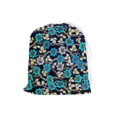 Blue Flower Floral Flora Naure Pattern Drawstring Pouch (large) by Cemarart