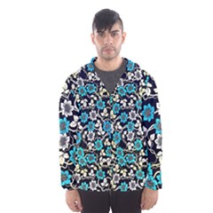 Blue Flower Floral Flora Naure Pattern Men s Hooded Windbreaker by Cemarart