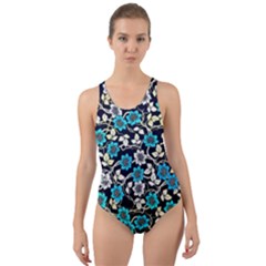 Blue Flower Floral Flora Naure Pattern Cut-out Back One Piece Swimsuit by Cemarart