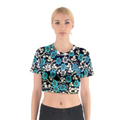 Blue Flower Floral Flora Naure Pattern Cotton Crop Top by Cemarart