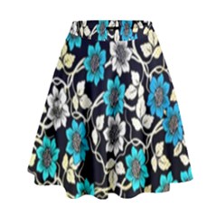 Blue Flower Floral Flora Naure Pattern High Waist Skirt by Cemarart