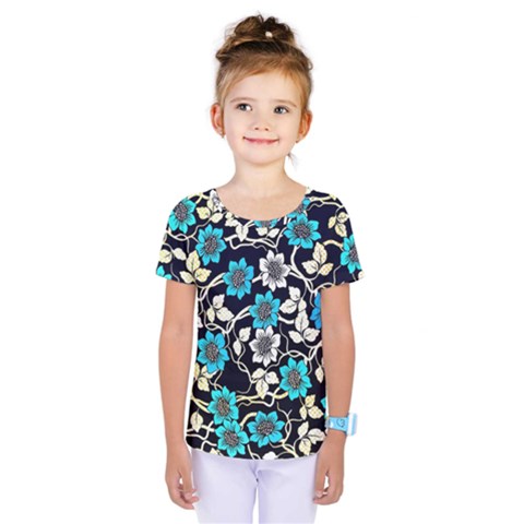 Blue Flower Floral Flora Naure Pattern Kids  One Piece T-shirt by Cemarart