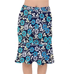 Blue Flower Floral Flora Naure Pattern Short Mermaid Skirt