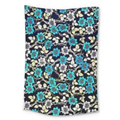 Blue Flower Floral Flora Naure Pattern Large Tapestry by Cemarart