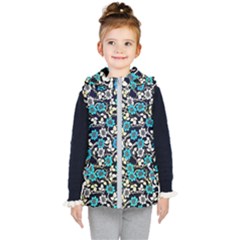 Blue Flower Floral Flora Naure Pattern Kids  Hooded Puffer Vest by Cemarart