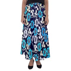 Blue Flower Floral Flora Naure Pattern Flared Maxi Skirt by Cemarart