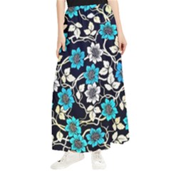 Blue Flower Floral Flora Naure Pattern Maxi Chiffon Skirt by Cemarart