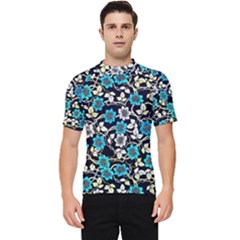 Blue Flower Floral Flora Naure Pattern Men s Short Sleeve Rash Guard by Cemarart