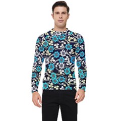 Blue Flower Floral Flora Naure Pattern Men s Long Sleeve Rash Guard by Cemarart