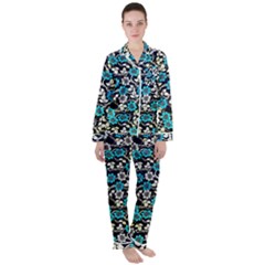 Blue Flower Floral Flora Naure Pattern Women s Long Sleeve Satin Pajamas Set	 by Cemarart