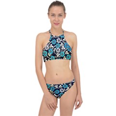 Blue Flower Floral Flora Naure Pattern Halter Bikini Set by Cemarart