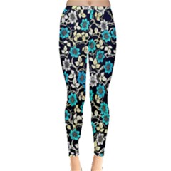 Blue Flower Floral Flora Naure Pattern Inside Out Leggings by Cemarart