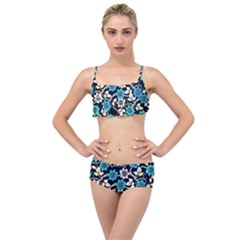 Blue Flower Floral Flora Naure Pattern Layered Top Bikini Set by Cemarart