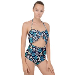 Blue Flower Floral Flora Naure Pattern Scallop Top Cut Out Swimsuit by Cemarart