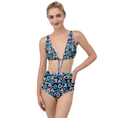 Blue Flower Floral Flora Naure Pattern Tied Up Two Piece Swimsuit by Cemarart