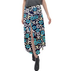 Blue Flower Floral Flora Naure Pattern Velour Split Maxi Skirt by Cemarart