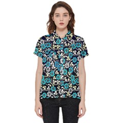 Blue Flower Floral Flora Naure Pattern Short Sleeve Pocket Shirt by Cemarart