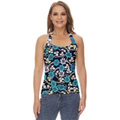 Blue Flower Floral Flora Naure Pattern Basic Halter Top by Cemarart