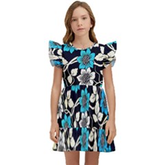 Blue Flower Floral Flora Naure Pattern Kids  Winged Sleeve Dress by Cemarart