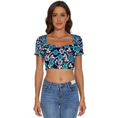 Blue Flower Floral Flora Naure Pattern Short Sleeve Square Neckline Crop Top  by Cemarart