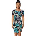 Blue Flower Floral Flora Naure Pattern Fitted Knot Split End Bodycon Dress View1