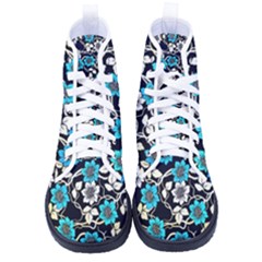 Blue Flower Floral Flora Naure Pattern Women s High-top Canvas Sneakers by Cemarart