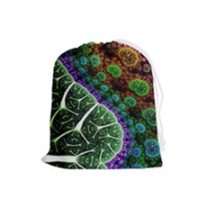 Digital Art Fractal Abstract Artwork 3d Floral Pattern Waves Vortex Sphere Nightmare Drawstring Pouch (large) by Cemarart