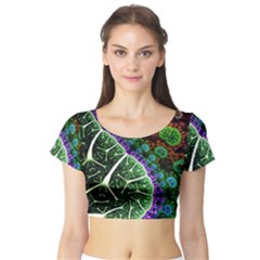 Digital Art Fractal Abstract Artwork 3d Floral Pattern Waves Vortex Sphere Nightmare Short Sleeve Crop Top by Cemarart