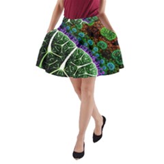 Digital Art Fractal Abstract Artwork 3d Floral Pattern Waves Vortex Sphere Nightmare A-line Pocket Skirt by Cemarart