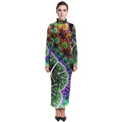 Digital Art Fractal Abstract Artwork 3d Floral Pattern Waves Vortex Sphere Nightmare Turtleneck Maxi Dress by Cemarart