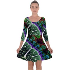 Digital Art Fractal Abstract Artwork 3d Floral Pattern Waves Vortex Sphere Nightmare Quarter Sleeve Skater Dress by Cemarart