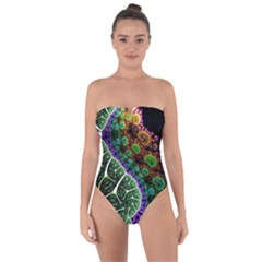 Digital Art Fractal Abstract Artwork 3d Floral Pattern Waves Vortex Sphere Nightmare Tie Back One Piece Swimsuit by Cemarart