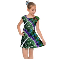 Digital Art Fractal Abstract Artwork 3d Floral Pattern Waves Vortex Sphere Nightmare Kids  Cap Sleeve Dress by Cemarart