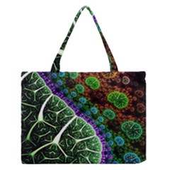 Digital Art Fractal Abstract Artwork 3d Floral Pattern Waves Vortex Sphere Nightmare Zipper Medium Tote Bag by Cemarart