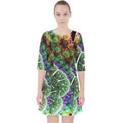 Digital Art Fractal Abstract Artwork 3d Floral Pattern Waves Vortex Sphere Nightmare Quarter Sleeve Pocket Dress by Cemarart