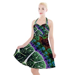 Digital Art Fractal Abstract Artwork 3d Floral Pattern Waves Vortex Sphere Nightmare Halter Party Swing Dress  by Cemarart