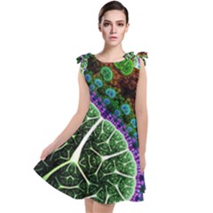 Digital Art Fractal Abstract Artwork 3d Floral Pattern Waves Vortex Sphere Nightmare Tie Up Tunic Dress by Cemarart