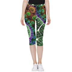 Digital Art Fractal Abstract Artwork 3d Floral Pattern Waves Vortex Sphere Nightmare Inside Out Lightweight Velour Capri Leggings  by Cemarart