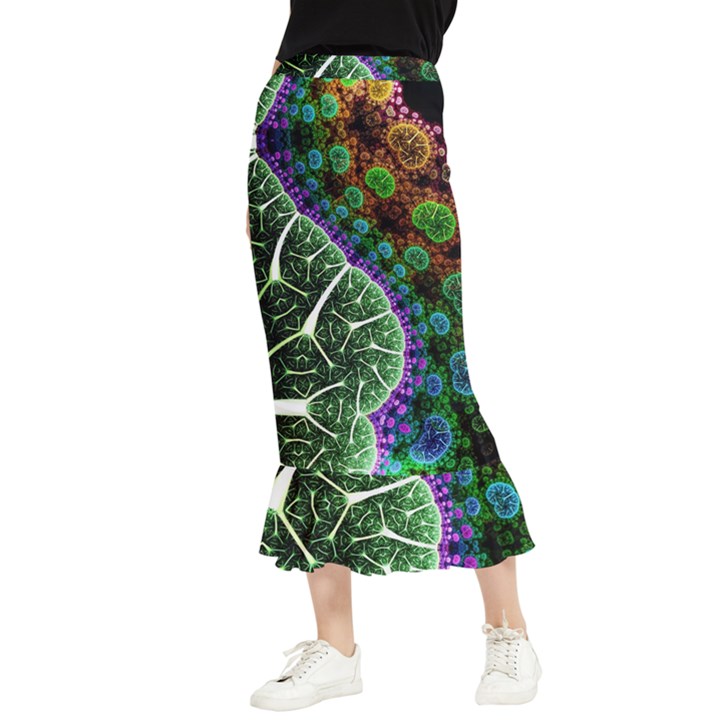 Digital Art Fractal Abstract Artwork 3d Floral Pattern Waves Vortex Sphere Nightmare Maxi Fishtail Chiffon Skirt