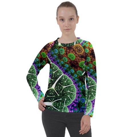 Digital Art Fractal Abstract Artwork 3d Floral Pattern Waves Vortex Sphere Nightmare Women s Long Sleeve Raglan T-shirt by Cemarart